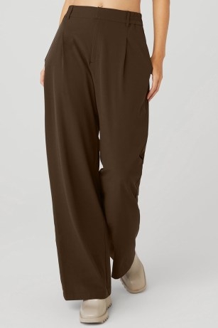 Alo Yoga HIGH-WAIST PURSUIT TROUSER in ESPRESSO ~ womens casual dark-brown front pleated trousers ~ women’s sportswear inspired fashion - flipped