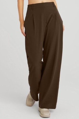 Alo Yoga HIGH-WAIST PURSUIT TROUSER in ESPRESSO ~ womens casual dark-brown front pleated trousers ~ women’s sportswear inspired fashion