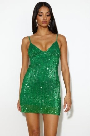 HELLO MOLLY SHIMMER GIRL MINI DRESS GREEN ~ strappy sequinned cut out back party dresses ~ sequin covered evening fashion - flipped