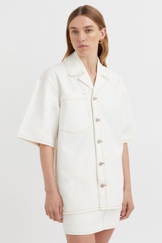 CAMILLA AND MARC Ines Denim Short Sleeve Shirt in Salt White | women’s cotton relaxed fit shirts - flipped