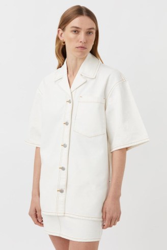 CAMILLA AND MARC Ines Denim Short Sleeve Shirt in Salt White | women’s cotton relaxed fit shirts