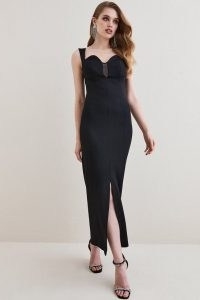 KAREN MILLEN Italian Jersey Contour Column Mini Dress in Black ~ sleeveless long length evening fashion ~ party glamour