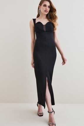 KAREN MILLEN Italian Jersey Contour Column Mini Dress in Black ~ sleeveless long length evening fashion ~ party glamour