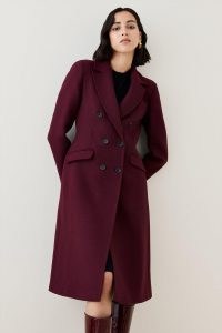 KAREN MILLEN Italian Wool Fitted Coat in Merlot ~ hourglass waist coats ~ women’s purple-red winter outerwear