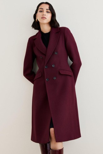 KAREN MILLEN Italian Wool Fitted Coat in Merlot ~ hourglass waist coats ~ women’s purple-red winter outerwear - flipped
