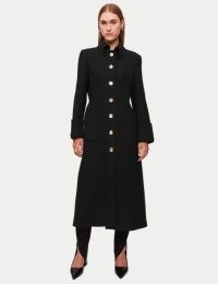 JIGSAW Italian Wool Military Coat Black ~ chic longline gold statement button coats