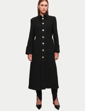 JIGSAW Italian Wool Military Coat Black ~ chic longline gold statement button coats - flipped