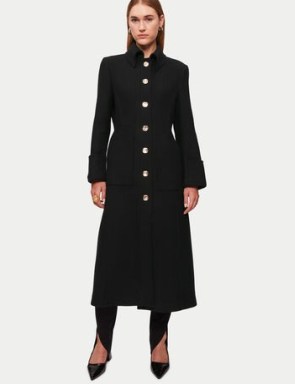 JIGSAW Italian Wool Military Coat Black ~ chic longline gold statement button coats