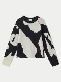 JIGSAW Abstract Jacquard Crew Jumper in Monochrome | women’s relaxed fit round neck raglan sleeved jumpers