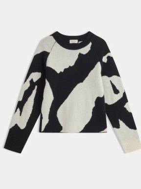JIGSAW Abstract Jacquard Crew Jumper in Monochrome | women’s relaxed fit round neck raglan sleeved jumpers - flipped