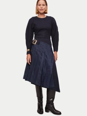 JIGSAW Collagerie Pleated Kilt Dress Navy ~ chic asymmetric dresses - flipped