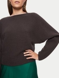 Jigsaw Cashmere Horizontal Rib Jumper in Brown | luxe jumpers