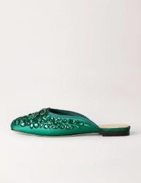Boden Jewelled Flat Mules in Hunter Green | embellished mule flats