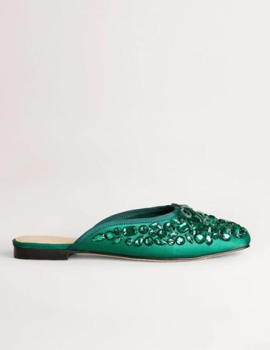 Boden Jewelled Flat Mules in Hunter Green | embellished mule flats - flipped