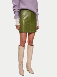 JIGSAW Leather Ruched Waist Mini Skirt in Green ~ luxe short length skirts