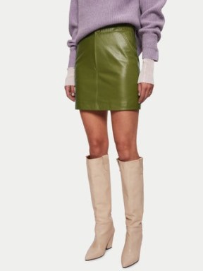JIGSAW Leather Ruched Waist Mini Skirt in Green ~ luxe short length skirts - flipped