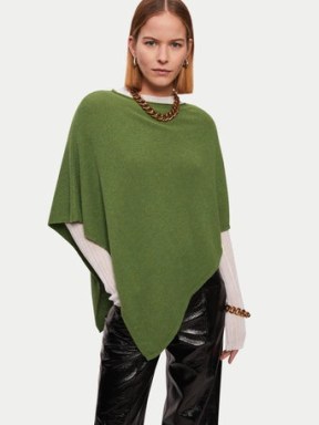 JIGSAW Wool Cashmere Blend Poncho in Green ~ women’s chic asymmetric hemline ponchos