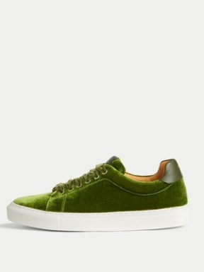 Jigsaw Miah Velvet Trainer in Green | sports luxe shoes | womens plush trainers - flipped