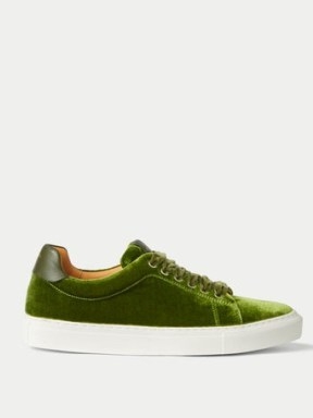 Jigsaw Miah Velvet Trainer in Green | sports luxe shoes | womens plush trainers