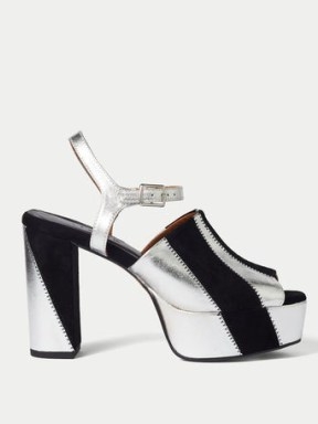 JIGSAW Sandy Platform Leather Sandal in Silver ~ retro party shoes ~ vintage style metallic colour block platforms