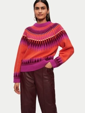 Jigsaw Merino Fairisle Jumper in Orange | women’s vibrant patterned jumpers | womens bright relaxed fit sweaters - flipped