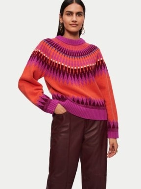 Jigsaw Merino Fairisle Jumper in Orange | women’s vibrant patterned jumpers | womens bright relaxed fit sweaters