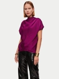JIGSAW Hammered Satin Blouse Purple ~ minimalist jewel tone blouses ~ fluid draped detail bias cut tops