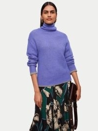 JIGSAW Roll Neck Reversible Jumper in Purple | women’s high neck drop shoulder cashmere / wool blend jumpers