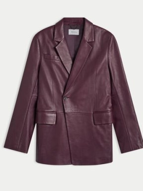 JIGSAW Ryedale Leather Blazer Oxblood ~ women’s asymmetric wrap front blazers ~ womens luxe jackets - flipped