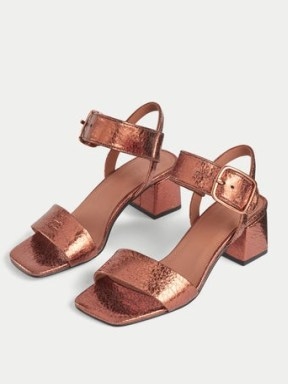 JIGSAW Maybell Metallic Heeled Sandal Bronze ~ metallic square toe block heel sandals - flipped