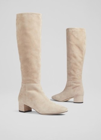 L.K. BENNETT Karen Taupe Suede Knee-High Boots ~ luxe winter footwear - flipped