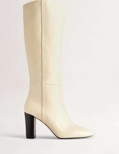 Boden Knee High Leather Boots in Off White ~ luxe winter footwear - flipped