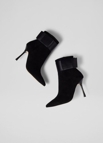 L.K. BENNETT Larissa Black Suede and Stain Bow Detail Ankle Boots ~ glamorous stiletto heel booties
