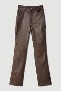 KAREN MILLEN Leather Five Pocket Straight Leg Jeans in Chocolate – women’s luxe dark brown trousers