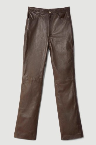 KAREN MILLEN Leather Five Pocket Straight Leg Jeans in Chocolate – women’s luxe dark brown trousers