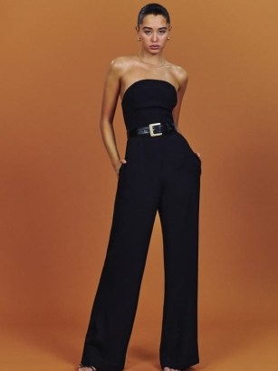Reformation Leia Jumpsuit in Black | strapless jumpsuits | 70s vintage style evening glamour | party fashion | glamorous all-in-one occasion clothes - flipped