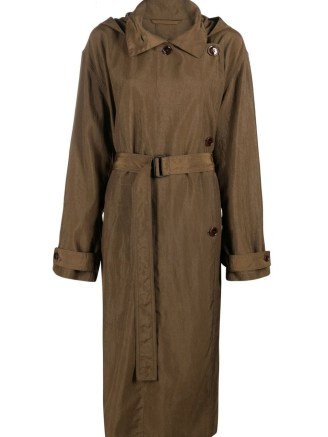 Lemaire hooded trench coat in brown ~ women’s belted longline coats - flipped