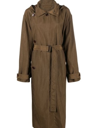 Lemaire hooded trench coat in brown ~ women’s belted longline coats