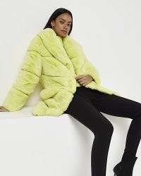 RIVER ISLAND LIME GREEN OVERSIZED FAUX FUR COAT – women’s luxe style winter coats