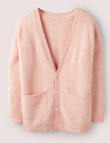 Boden Long Fluffy Cardigan in Pink Frosting ~ relaxed fit drop shoulder cardigans ~ luxe style knits - flipped