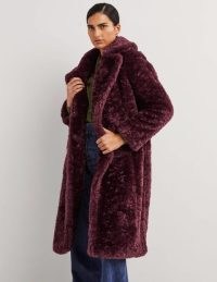 Boden Longline Teddy Coat in Fig | glamorous faux fur coats | women’s plush winter outerwear