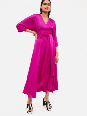 JIGSAW Hammered Satin Sash Dress in Pink ~ fluid flared hem party dresses ~ women’s luxe evening occasion clothes ~ obi belt tie waist