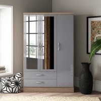 Wayfair Henefer 3 Door Manufactured Wood Wardrobe – Marlow Home Co. – contemporary design – sleek silhouette – metal handles – integrated mirrors
