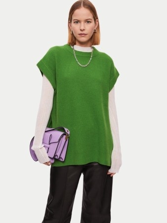 JIGSAW Merino Cashmere Longline Tunic in Green ~ oversized knits ~ knitted side split tunics ~ women’s minimalist knitted fashion - flipped