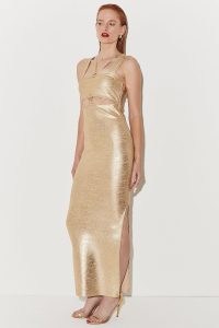 KAREN MILLEN Metallic Bandage Maxi Dress in gold ~ metallic cut out occasion dresses ~ high octane evening glamour ~ women’s glamorous party clothes