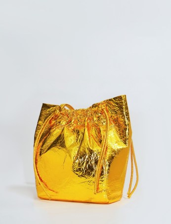 Proenza Schouler Metallic Drawstring Tote in Gold / crinkle-effect leather shoulder bags / luxe shopper - flipped