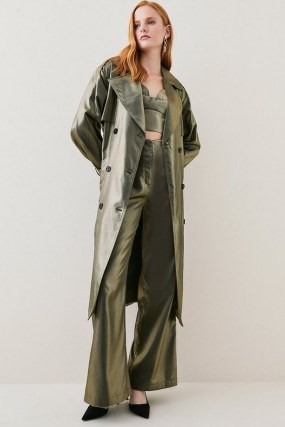 Metallic High Waist Split Detail Woven Flare in Gold / women’s shiny flared trousers / evening flares