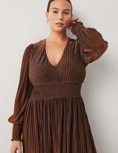 Boden Metallic Jersey Maxi Dress Copper ~ women’s long length party fashion ~ womens brown shimmering occasion dresses