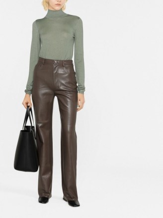 Nanushka straight-leg recycled leather trousers in brown ~ women’s luxe sustainable fashion