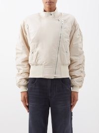 ISABEL MARANT Kinsley padded cotton cropped bomber jacket in cream – women’s ruched sleeved jackets – casual luxe clothes